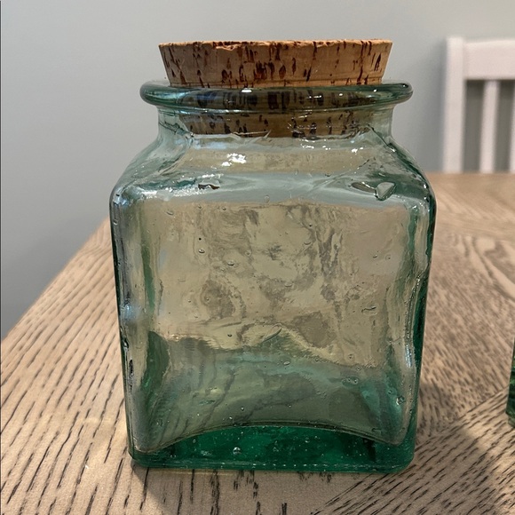Set of Two Green Glass Jars with Cork Lids - Picture 2 of 9